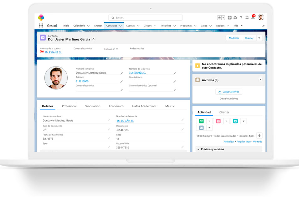 Front page CRM para Gestión de Asociaciones